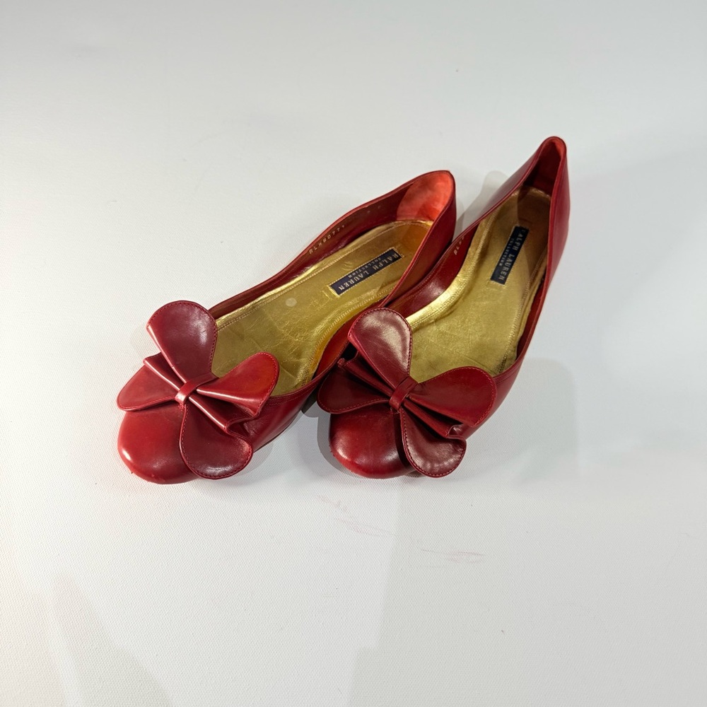 Ralph Lauren Collection Red Leather Bow Ballet Flats | Italy | Size 9 B